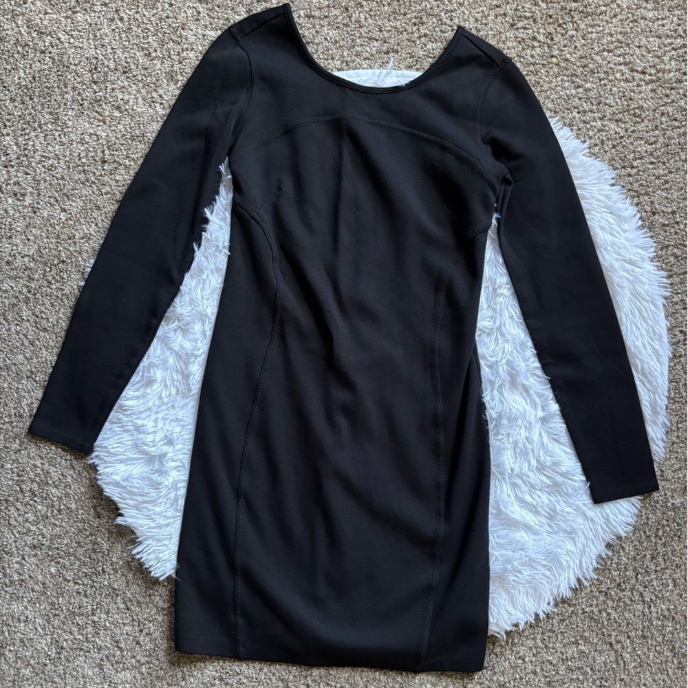 Athleta Illusion Ponte Dress Black Long‎ Sleeve Womens Size XS